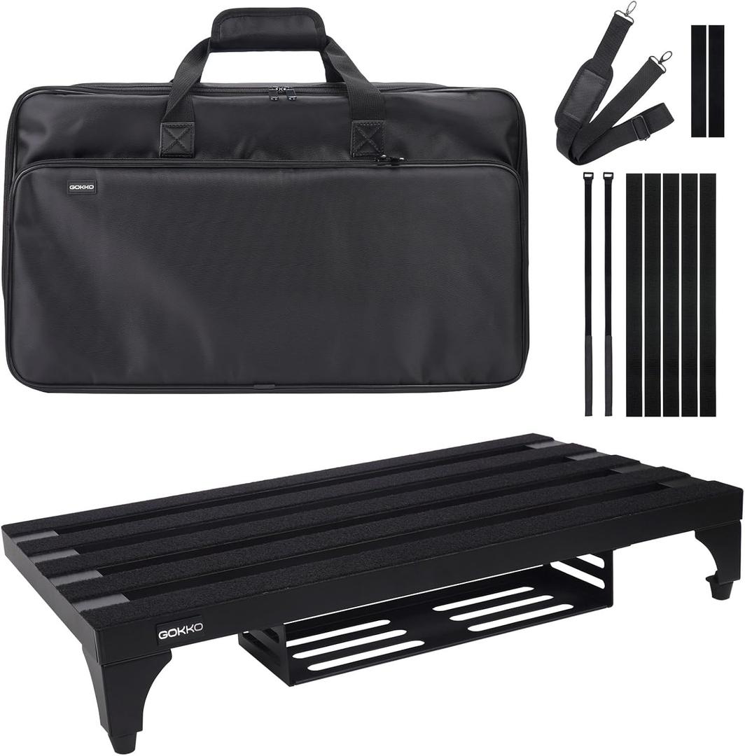 Aluminum Alloy Guitar Pedal Board 22" x 12.6" Pedalboard with Power Supply Bracket, Includes Carry Bag & Mounting Tapes (Black, GKA-22BK)