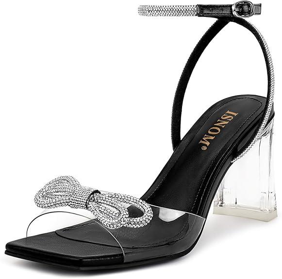 ISNOM Clear Rhinestone Heels for Women, Comfortable and Sassy, Suitable for All Occasions
Size 9