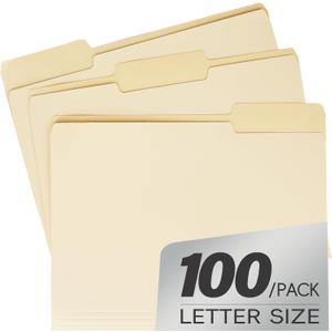 pmybupo 100PC Manila File Folder 1/3 Cut Tab Letter Size,Manilla folders 8.5 x 11,Great for Organizing and Easy File Storage,Per Box