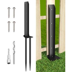 Fence Post Anchor Kit, Heavy Duty Metal Steel Post Repair Kit, Fence Post Anchor Stakes Ground Spike for Repairing Tilted/Broken Wood Post, Double-Tube Style, 1 Pack