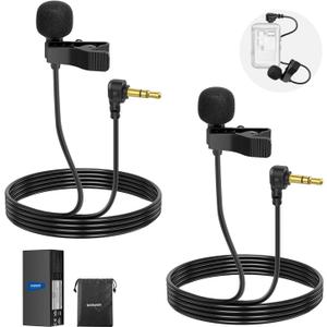 NEEWER Mini Lavalier Microphone (2 Pack), 6.6ft/2m Clip On Wired Condenser Lapel Mic with 3.5mm TRS Plug, Compatible with DJI Mic 2, Rode Wireless Go II, NEEWER CM28 CM31 Camera, LM5