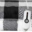 Electric Heated Blanket Throw Size - 50"x60", Soft Flannel Heating Blanket, 4 Heating Levels, 3 H Auto Shut Off, Breathable Warm and Washable for Sofa, Black - White Plaid