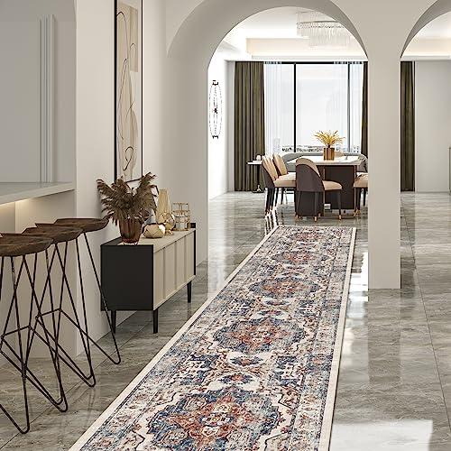 Hallway Washable Runner Rug - 2'6x14 Kitchen Rugs Entryway Rug Runner Vintage Soft Floor Mat Non Slip Indoor Farmhouse Carpet for Bathroom Living Room Bedroom (2'6''x14', Brick)