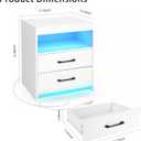 Night Stand with Charging Station and Ambient Light, LED Nightstand with USB-C Ports and Outlets, Morden Bedside Table with 2 Drawers and Open Compartment, End Table for Bedroom, White