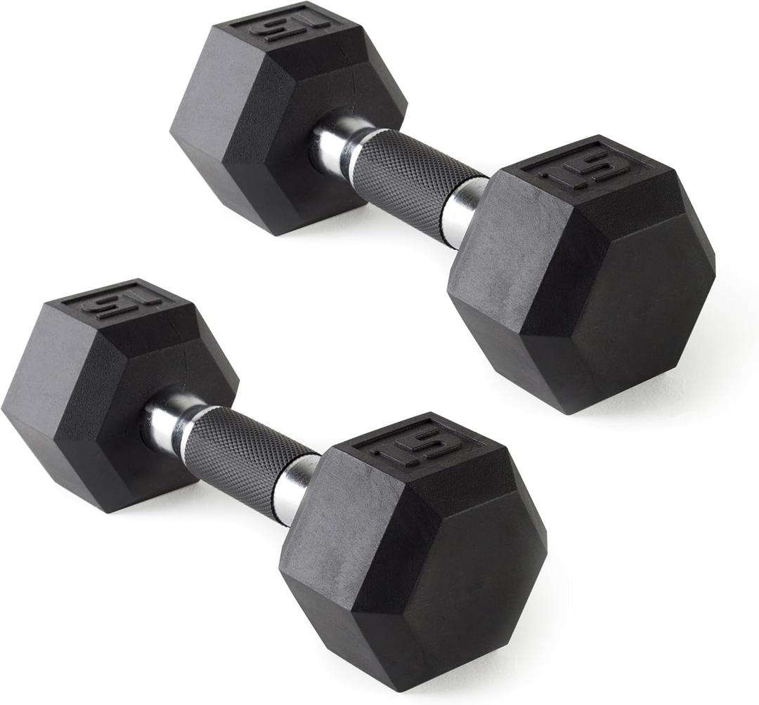 CAP 15lb Rubber Coated Hex Dumbbell, Comfort Grip, Free Weights, Pair