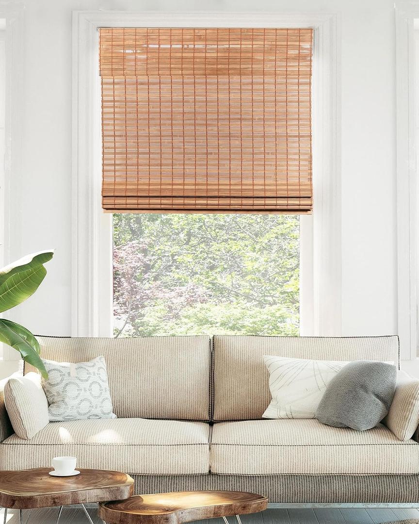 CHICOLOGY Bamboo Roman Shade, Cordless Light Filtering Woven Wood Window Treatment for Living Room, Dining Room, Kitchen & Office, Natural Bamboo Blinds for Boho Coastal Decor, Squirrel, 34"W x 48"H