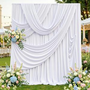 40ftx12ft Wrinkle Free White Backdrop Curtain, 8 Panels 12FT Height White Drapes for Wedding, Silky Polyester Photo Back Drop Cloth Draping for Birthday Party Photography Background