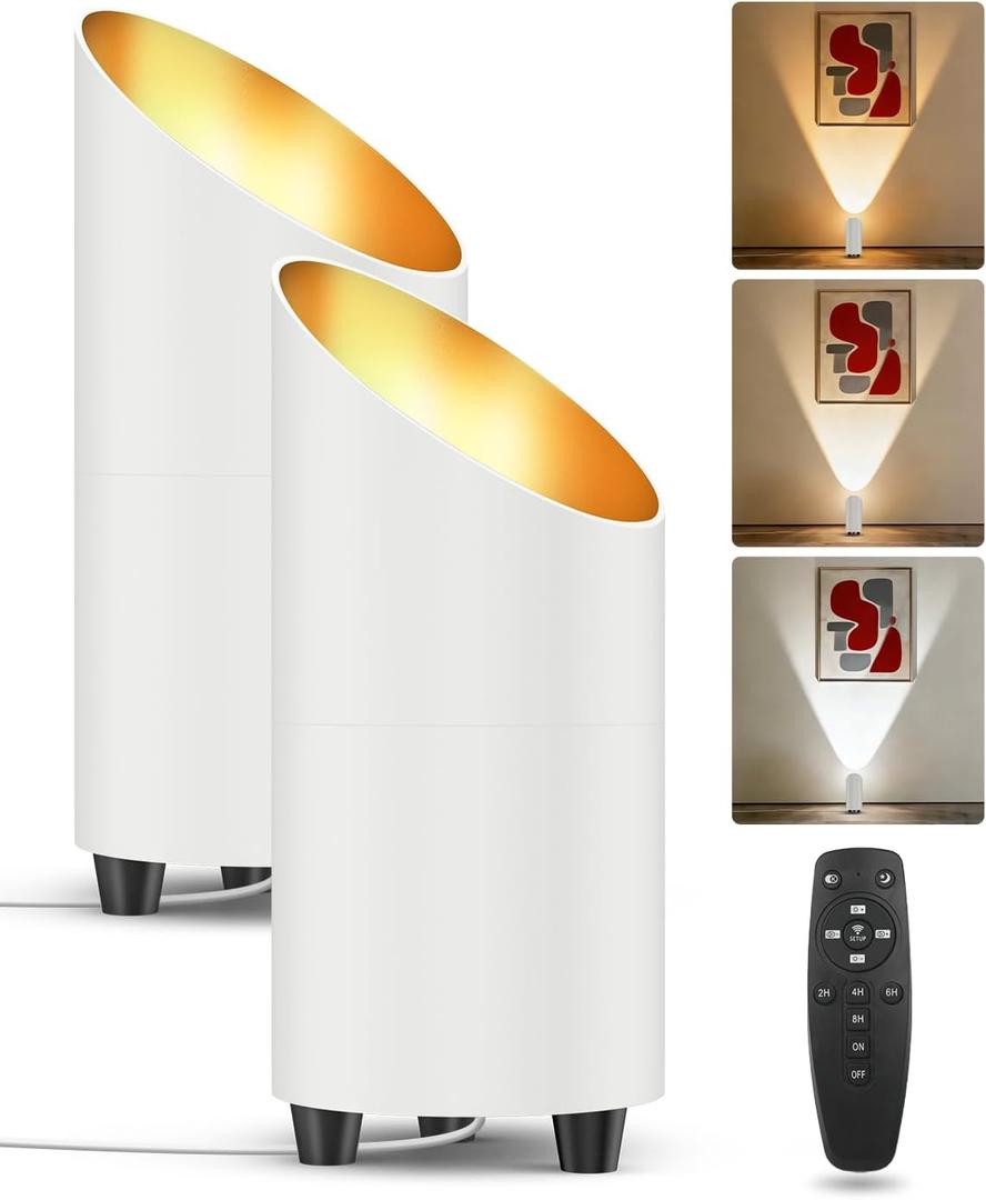 Abovizo 2 Pack Uplighting Indoor, 7W LED Floor Can Lights with Remote, 5.9ft Cord Plug-in Spotlight for Indoor Plants, Wall & Art, 3 Color Temps, Auto-Loop Timer, Memory Function, Non-replaceable Bulb