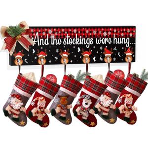Christmas Stocking Holder for Mantle Wall Hanging Wooden Stocking Hangers for Mantel Fireplace with 6 Hangers Collapsible And the Stockings Were Hung Christmas Stocking Hooks Xmas Decoration 24.4 Inch (A1.Black)