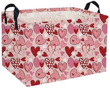 DDBASKET Rectangular Valentine's Day Baskets, Heart Basket, Pink Girls Basket Kids Storage Bin Love Room Decor for Home.(Red love)