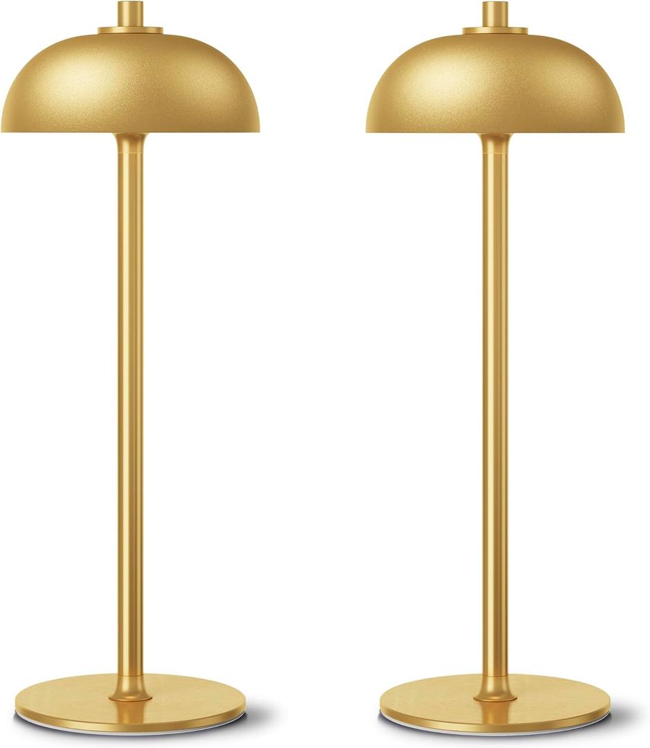 2 Pack Cordless Table Lamp, 5000mAh Portable Rechargeable Table Lamp, 3 Color Modes Stepless Dimming Table Light with Memory Function, for Dinner, Patio, Home, Restaurant.(Gold)