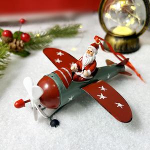 Christmas Ornaments Hanging Christmas Tree Decorations Santa Claus in Airplane Resin Metal Red Ornaments for Table Home Decor Christmas Village Vintage Xmas Decor Indoor Outdoor