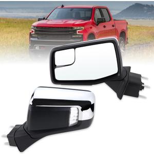 Left Driver Side Mirror Compatible With 2019-2024 Chevy Silverado 1500 With Power Glass Power Folding Heated Turn Signal Puddle Lights Mirror Memory Chrome Replace#84309683(13Pins)