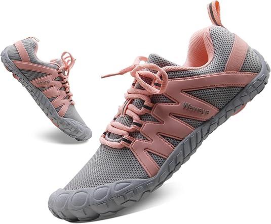 Weweya Women's Minimalist Barefoot Trail Running Shoes Runner Outdoor Beach Yoga Rowing Cycling Shoes Cross Training HIIT Work Out Gray Pink US Size 8 8.5