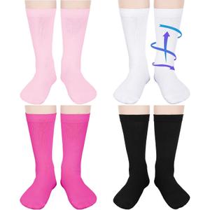 4 Pairs Kids Compression Socks 15-20 mmHg Knee Length Compression Stockings Travel Socks for Kids Childrens (Black, White, Pink, Rose Red)