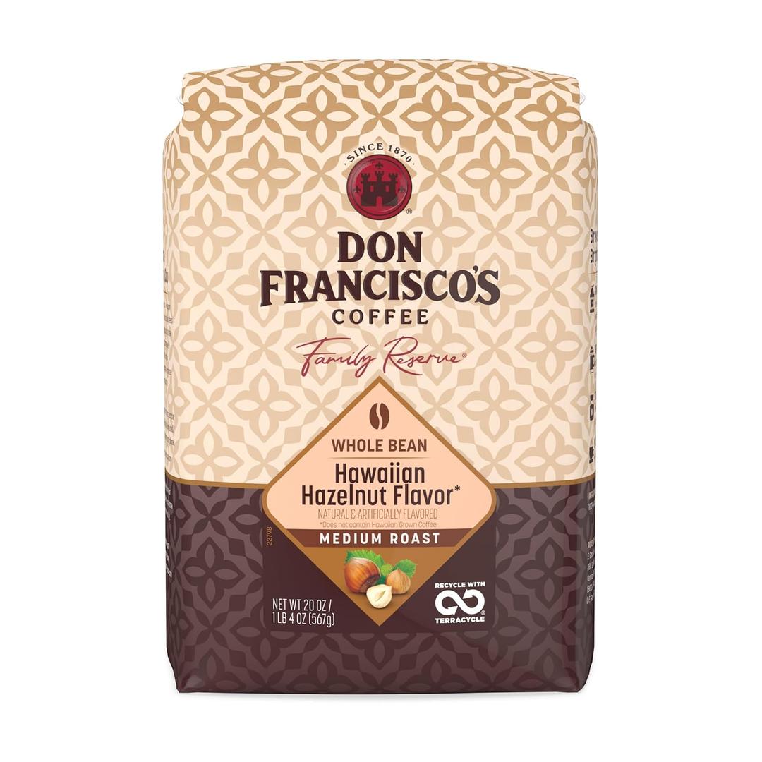 Don Francisco's Hawaiian Hazelnut Whole Bean Coffee, Medium Roast  100% Arabica, Flavored Coffee, 20 oz Bag