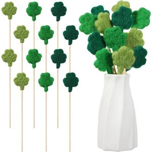 12 Pcs Felt Picks Bouquet Flower Felt Stick Use as Gift Artificial Bouquet Centerpiece Vase Filler Cake Topper DIY Crafting for Home Party Table Centerpiece (Green)