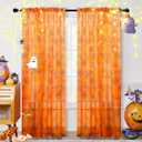 Halloween Curtains for Living Room, Orange Sheer Curtains 95 Inch Length 2 Panel Halloween Decorations for Home, Spider Web Window Drapes Decorations for Bedroom and Home Decor, 52 x 96 Inch