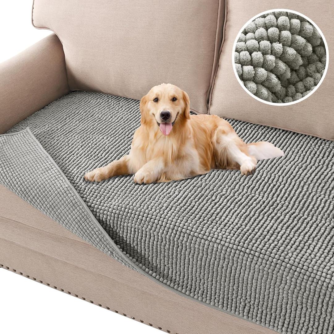 H.VERSAILTEX Plush Chenille Dog Bed Cover Thick Soft Sofa Cover for 3 Cushion Couch Anti Slip Couch Cover Furniture Protector for Dog, Pet, Cat (35" x 74", Dove)