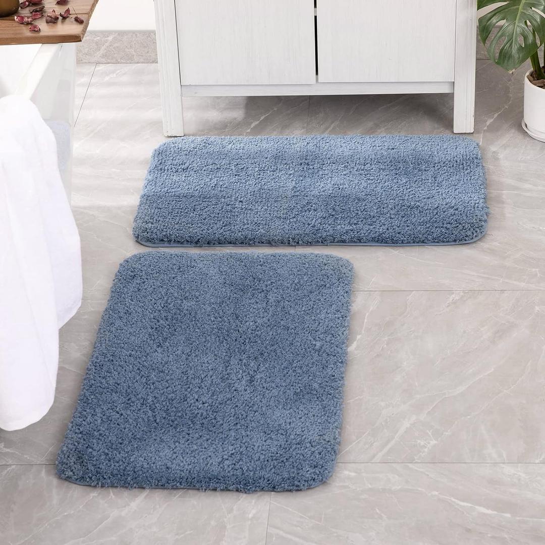 MIULEE Dusty Blue Bathroom Rugs Set 2 Piece, Soft Absorbent Microfiber Bath Mat Set, Non Slip Quick Dry Machine Washable Plush Shaggy Bath Rugs for Bathroom Floor, Tub and Shower, 20"x30"+16"x24"