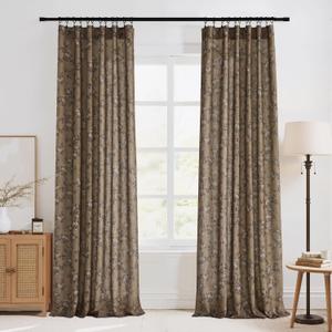 StangH Vintage Floral Curtains French Country Linen Texture Light Filtering Printed Drapes Victorian Decor for Living Room/Bedroom/Dining Room, W52 x L84, Khaki, 2 Panels