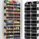 Over The Door Organizer 6 Tiers, Extra Large Behind Door Storage of 12 Compartments, 80 lbs Weight Capacity Hanging Storage Organizer with Clear Window Kids Toys, Shoes, Diapers, Room Storage,Black