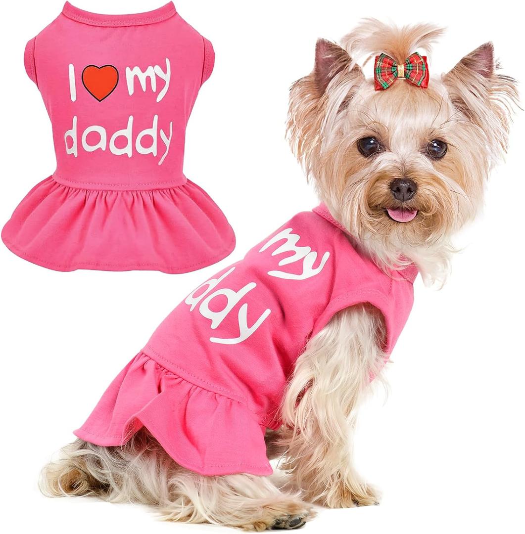 Dog Dress, Pet Clothes for Small Dogs Girl Cute I Love My Mom/Dad Pink Puppy Dresses Breathable Pet Spring Summer Clothes Puppy Cat Outfits for Valentines Day, Love Dad (X-Large)