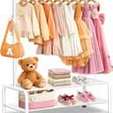 Kids Clothing Rack - Dress Up Clothes Rack - Baby Toddler Closet - Mini Freestanding Coat Racks with 2 Fabric Shelves - Small Kids Costume Wardrobe - Garment Rack for Hanging Clothes Organizer
