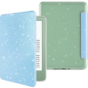 MOROCK Slim Case for All-New 6" Kindle(11th Generation,2024/2022 Release,Model No. RS23CV/C2V2L3), Lightweight Glitter PU Leather and PC Clear Acrylic Back Cover, Auto Sleep/Wake, Glitter Blue
