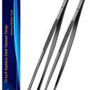 JETKONG 2 Pcs 16-Inch Heavy Duty Plating Tongs, Extra-Long Kitchen Fine Tongs Large Stainless Steel Cooking Forceps (Black)
