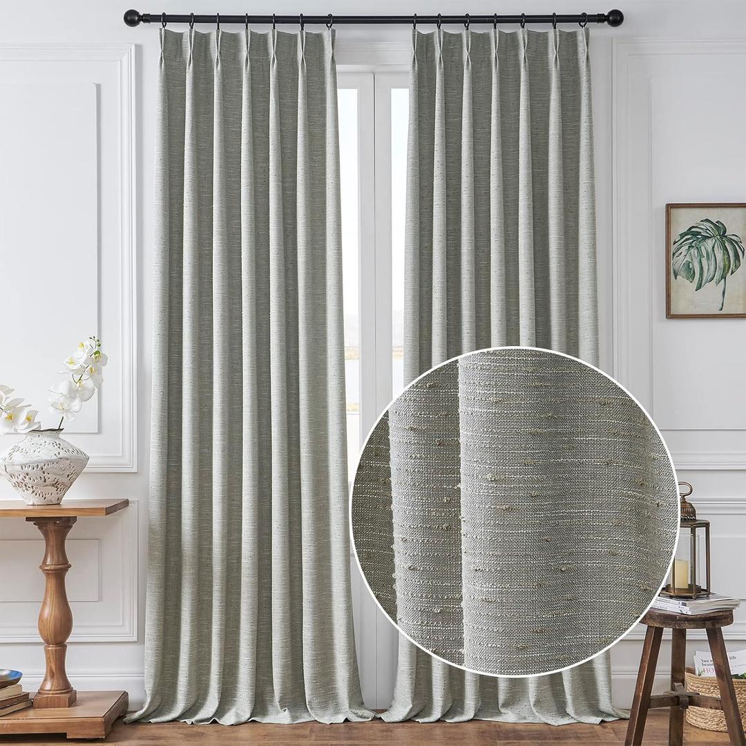 Gray Natural Linen Texture Stripe Curtains for Living Room/Bedroom,Pinch Pleat Back Tab Semi Sheer Window Treatments Drapes,2 Panels,40" W x84 L,Grey