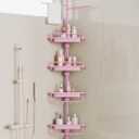 XLHOMO 32-122inch Corner Shower Caddy Tension Pole Pink, Rustproof Drill-Free Shower Shelves for Bathroom Bathtub Washbasin, Adjustable Shower Organizer with 4 Tier Patent Stable Shelves & Towel Bars, 122 inches x 13 inches x 8.4 inches