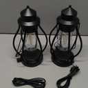 pearlstar Rechargeable Camping Lanterns 2 Pack Black Portable LED Decorative Lamps Outdoor Indoor Battery Operated/USB-C Charge, Dimming Edison Blub light with Timer, for Table Patio Garden Yard Porch