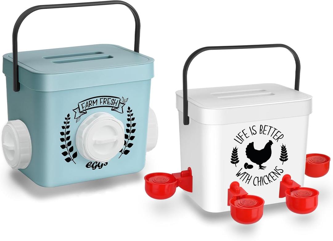 Tgeyd Chicken Feeder and Chicken Waterer Set - Hanging Automatic Chicken Feeder No Waste - Chicken Coop Accessories - Poultry Waterer with 2 Gallon/10 Pounds