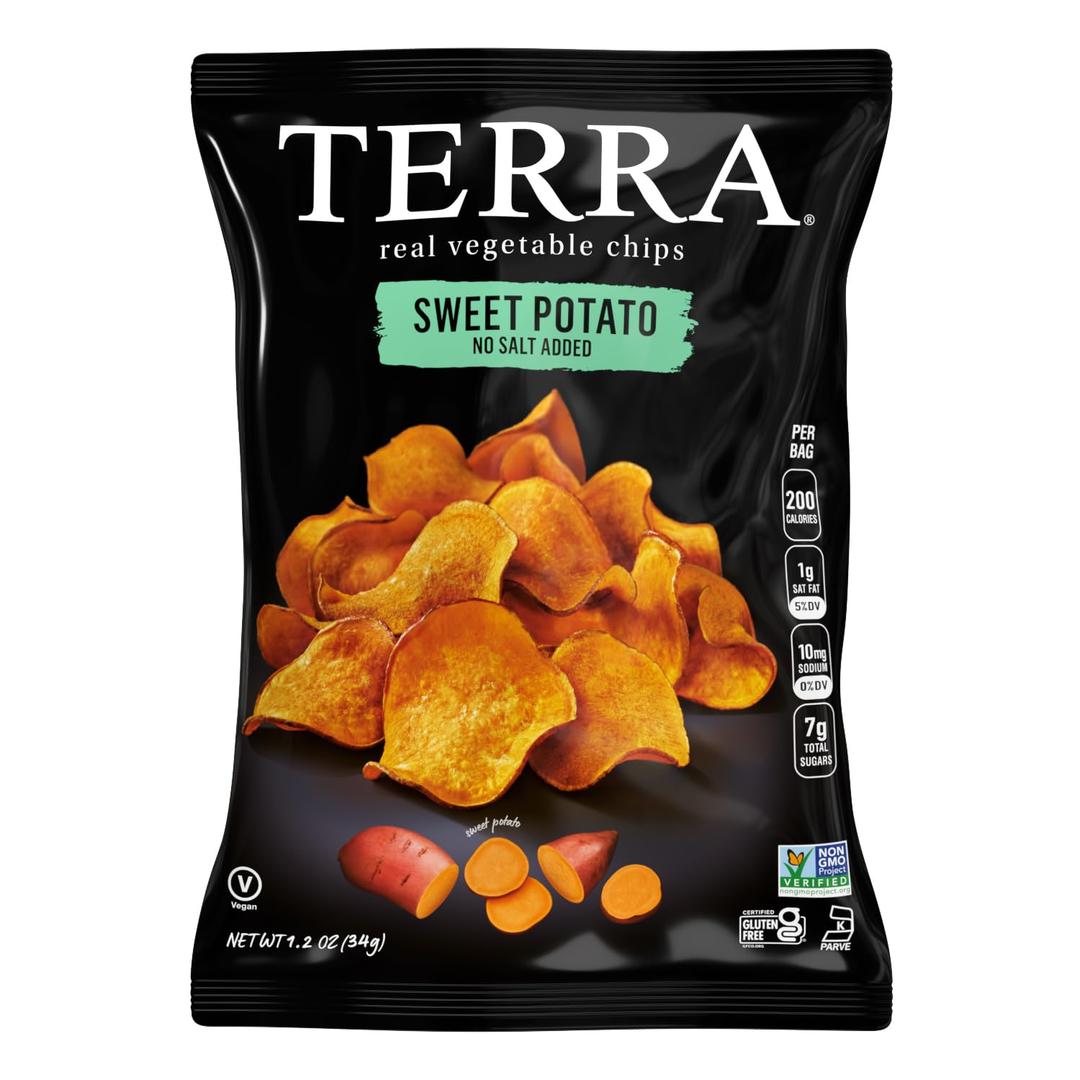 Terra Sweet Potato Vegetable Chips - Gluten Free Snacks, No Salt Added, 1.2 Oz (Pack of 24)