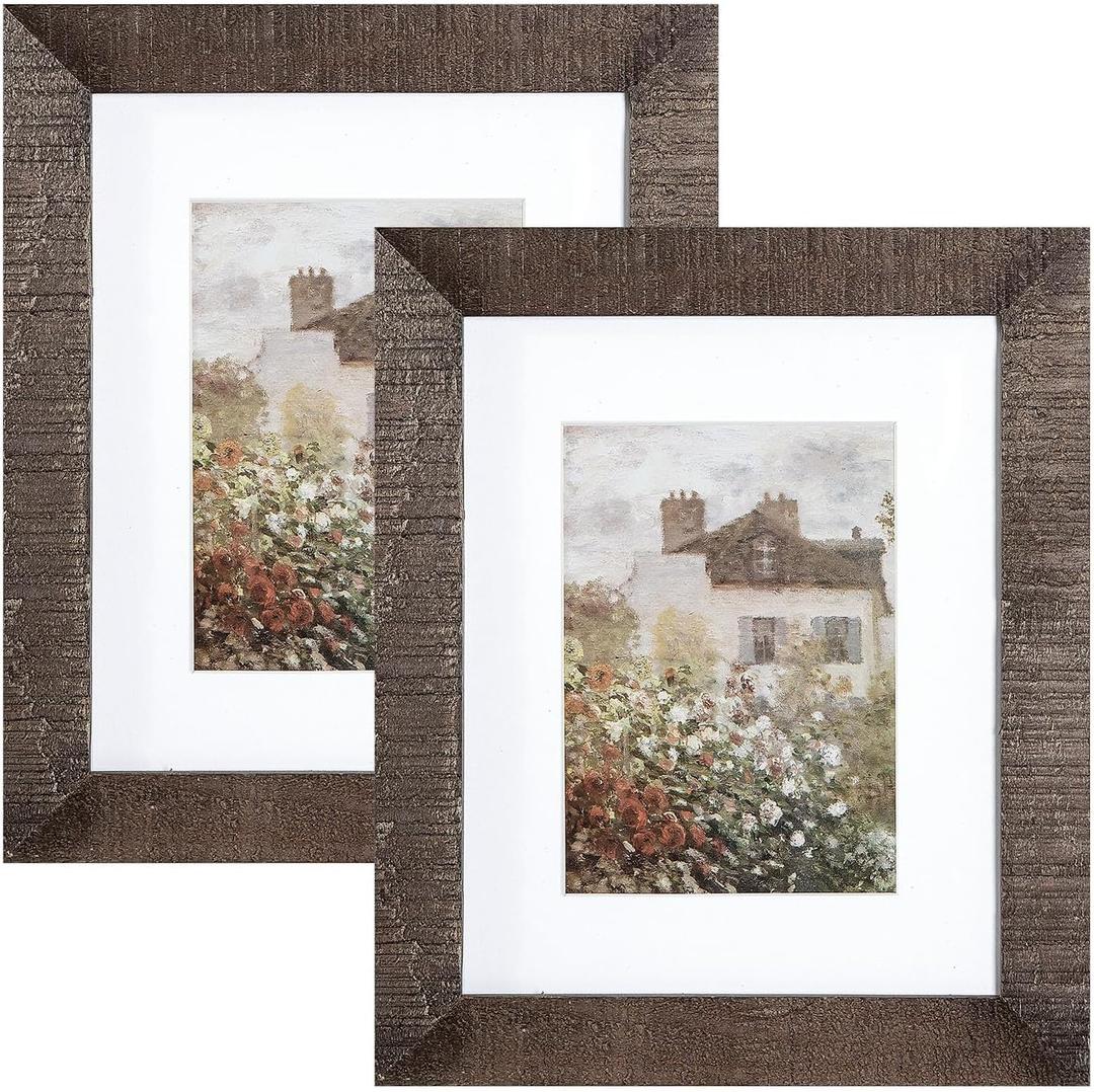 8x10 Wood Picture Frame Rustic Photo Frame Real Glass for Wall and Tabletop Brown - Pack of 2