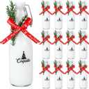 Sieral 12 Pack Christmas Coquito Glass Bottle 8oz Clear Flip Swing Top Beer Brewing Bottles with Ribbon and Artificial Branches for Liquids Wine Christmas Tree Xmas Gifts