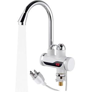 EHERDM 110V Instant Tankless Electric Water Heater Faucet 360° Rotating Hot Water Faucet with LED Digital Display Fast Heating Tap for Kitchen Bathroom Big Under Bend