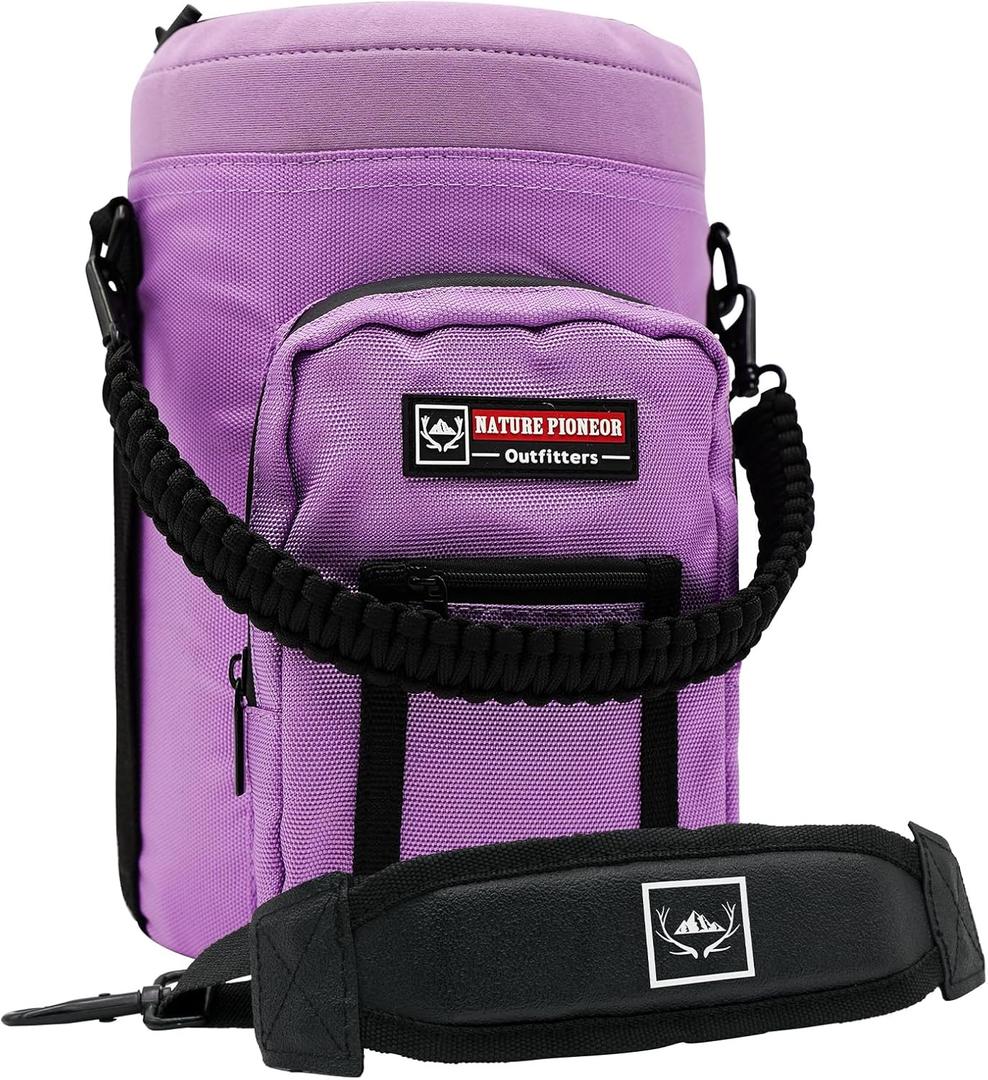 NATURE PIONEOR Insulated Water Bottle Holder with Shoulder Strap for Half/One Gallon 64oz/128OZ Sports Water Jugs Bottles, Carrier/Pouch Sleeve for Outdoor Camping, Hiking,Gym (Purple)