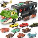 Dinosaur Toys for Kids 3-5, 5-7, Dinosaur Transport Carrier Truck with 10 Mini Car, Dinosaur T-Rex Cars Track Set for Toddlers 3-4 with Spray & Light & Sound, Birthday Gifts for 3 4 5 6 Year Old Boy