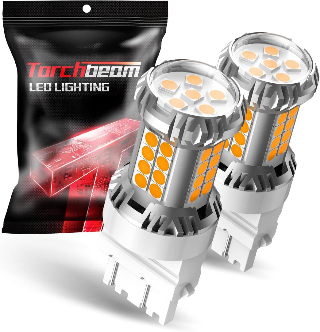 Torchbeam 3157 LED Bulbs Amber with External Resistor for Turn Signal Lights, 600% Brighter 3156 3056 3356 3057 4157 3457 4156 with HD projector for Blinker Side Marker Parking Lights, 3030 38-SMD