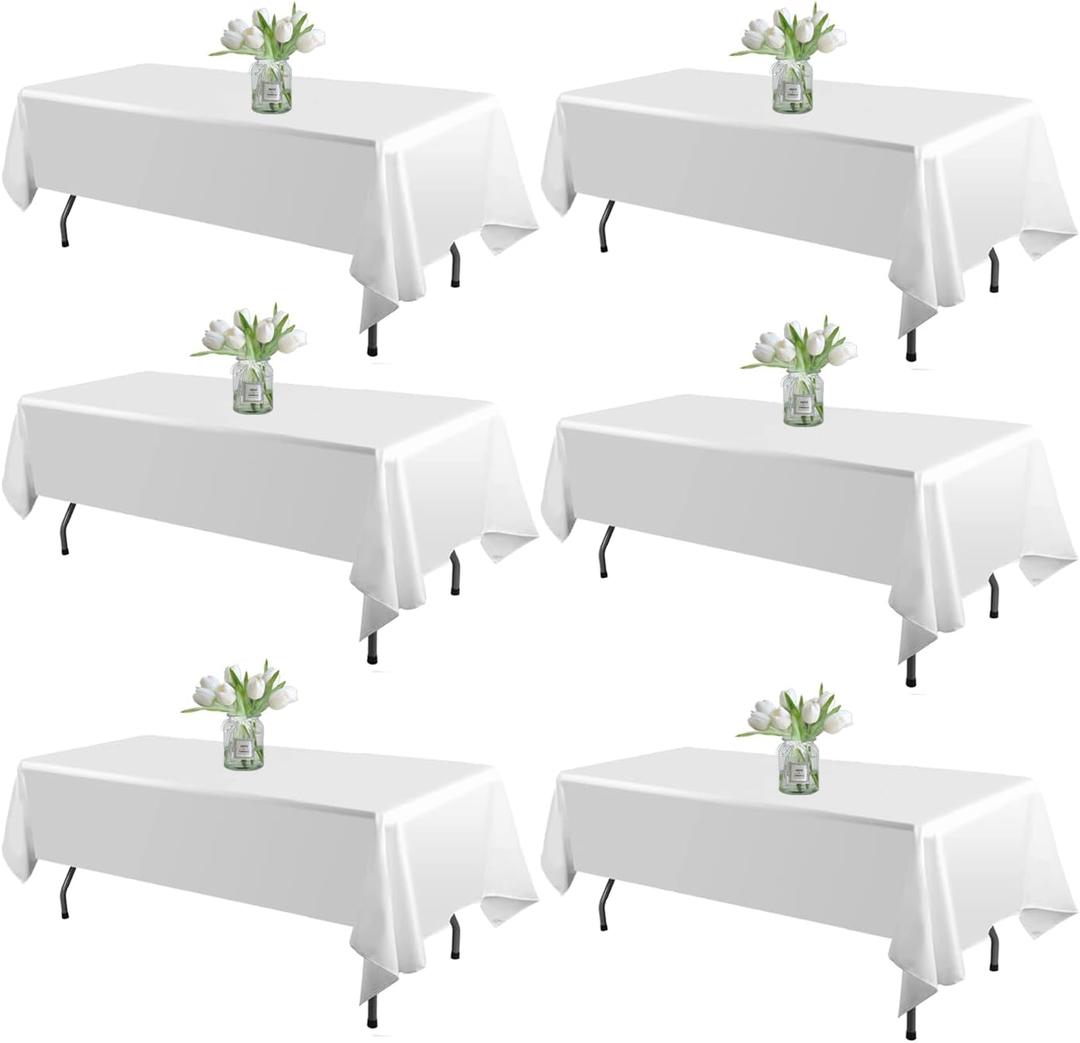 WIGENIUS 6 Pack White Table Cloth Rectangle Tablecloths 60X102 Inch, Polyester Table Cloth for 6 Foot Rectangle Tables, Wrinkle Resistant Washable Fabric Table Covers for Party, Wedding Banquet