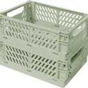 Small Pastel Plastic Storage Bins 2Pcs Foldable Pastel Crates Plastic Basket Colorful Storage Containers Baskets for Classroom Kitchen Office Bedroom Desktop Home Decor (Green 9.8" x 6.5" x 3.8")