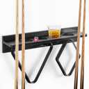 Pool Stick Holder Wall Mount - 4 Pool Cue Rack with Accessories Shelf and 4 Drink Holders - Bamboo Billiard Cue Rack for Game Room or Bar - Black - 5.1 x 23.2 x 4.3 Inches
