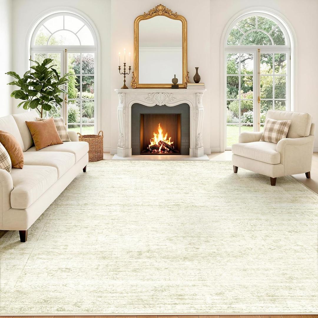 8x10 Washable Area Rug for Living Room Bedroom, Retro Printed Traditional Vintage Rug, Non-Slip Foldable Large Carpet for Dining Room Home Decor, Beige