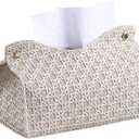 Rectangular Tissue Box Cover Rattan Pattern PU Leather Tissue Holder for Home Office Car Hotel Desktop (Light Grey)