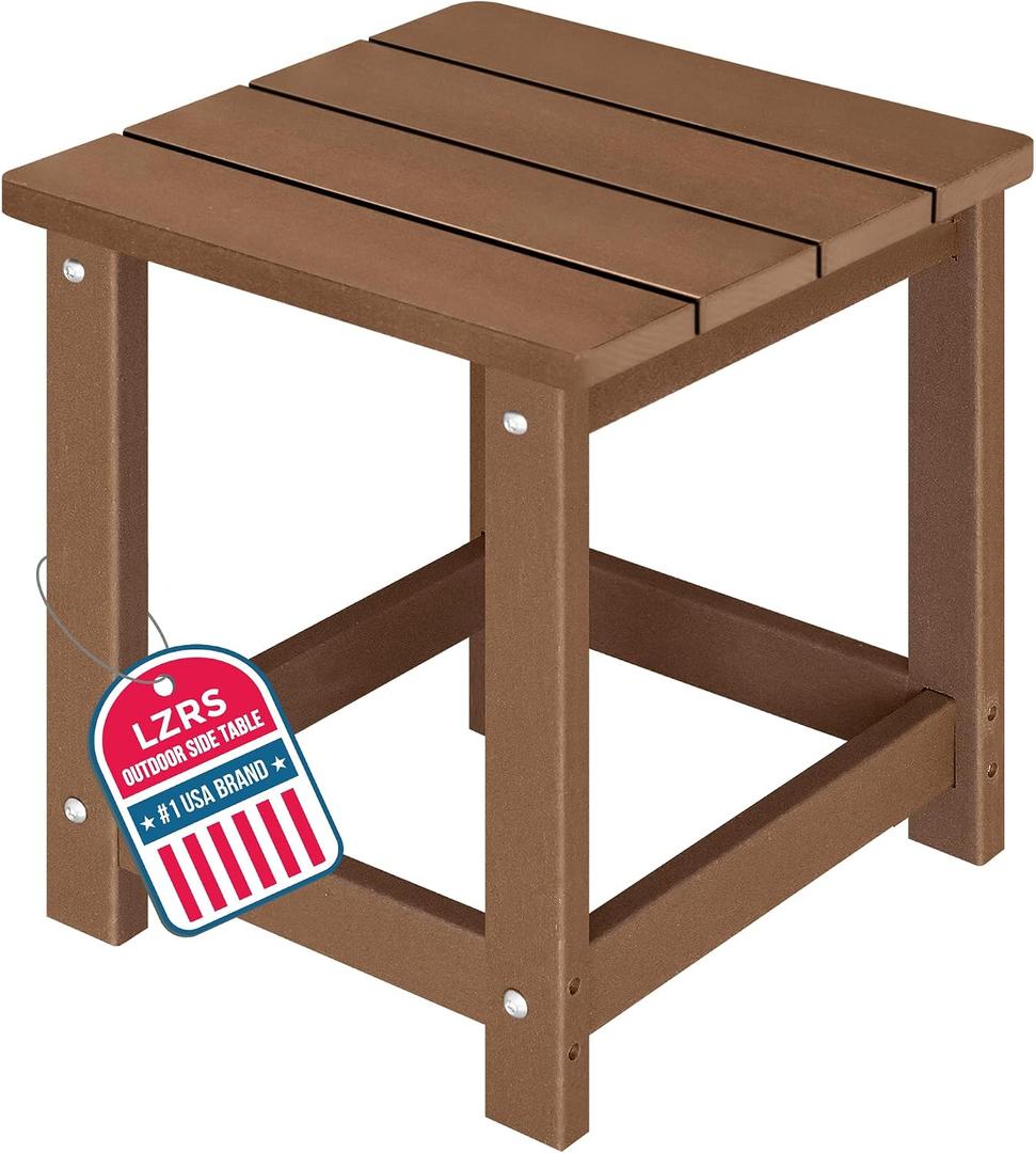 LZRS Square Patio Side Table, Heavy Duty HDPE Outdoor End Table with Wood Texture, Weatherproof Composite Table for Adirondack Chairs, Deck, Pool, Indoor/Outdoor, No Peeling or Cracking(Brown)