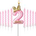 Roowest 11 Pcs Birthday Candle Girl Pink Mouse Cake Topper Decorations for Girl 2/3 Years Old with White Dot Long Candles for Cake Topper Baking Decor Supplies(Number 2)