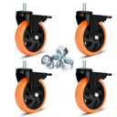 Stem Caster Wheels 5 inch Swivel Casters Set of 4 Heavy Duty 1500 lbs 1/2"-13 x 1 Threaded Casters Dual Locking Industrial Castor Safety Smooth Quiet Caster with Brakes Wheels for Cart, Furniture