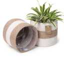 Jute Planter Basket -Sustainable Woven Rope Covers for Decorating Indoor/Outdoor Plants Pots 6.5x6.5x6 Inches Ideal Size for 6" Planter-Multi-Purpose Storage Set of 2 White & Natural Jute